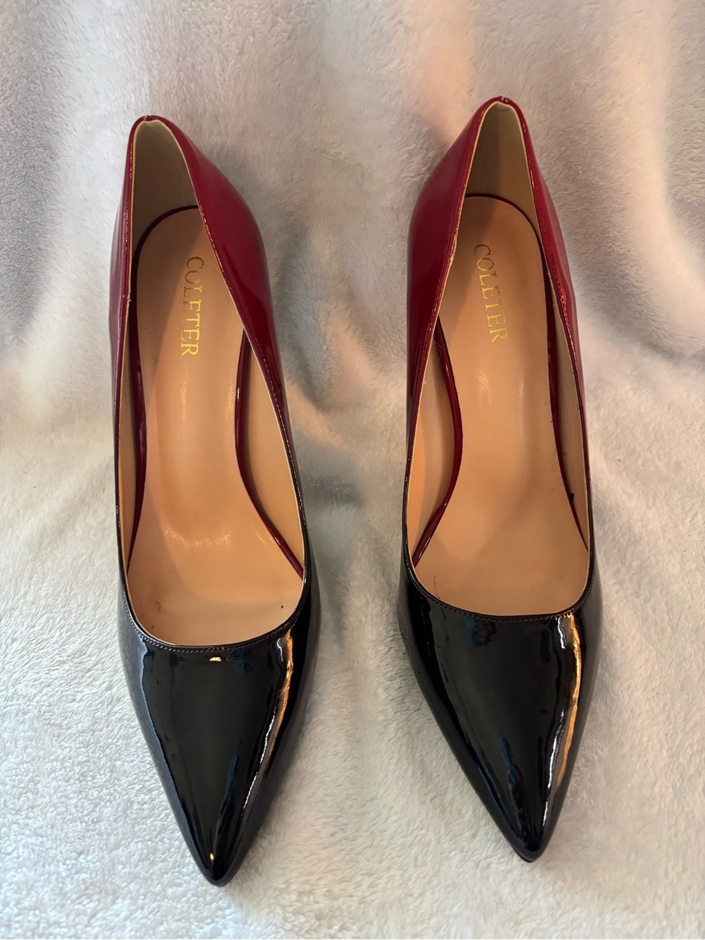 Coleter Black to Red Ombré Patent Pointed-Toe Pumps Heels